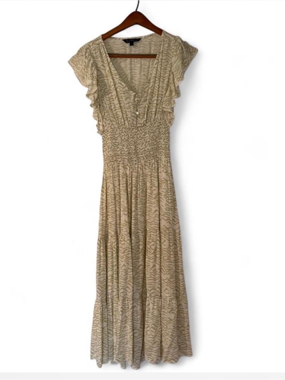 Patterned Maxi Dress with Ruffle Sleeves